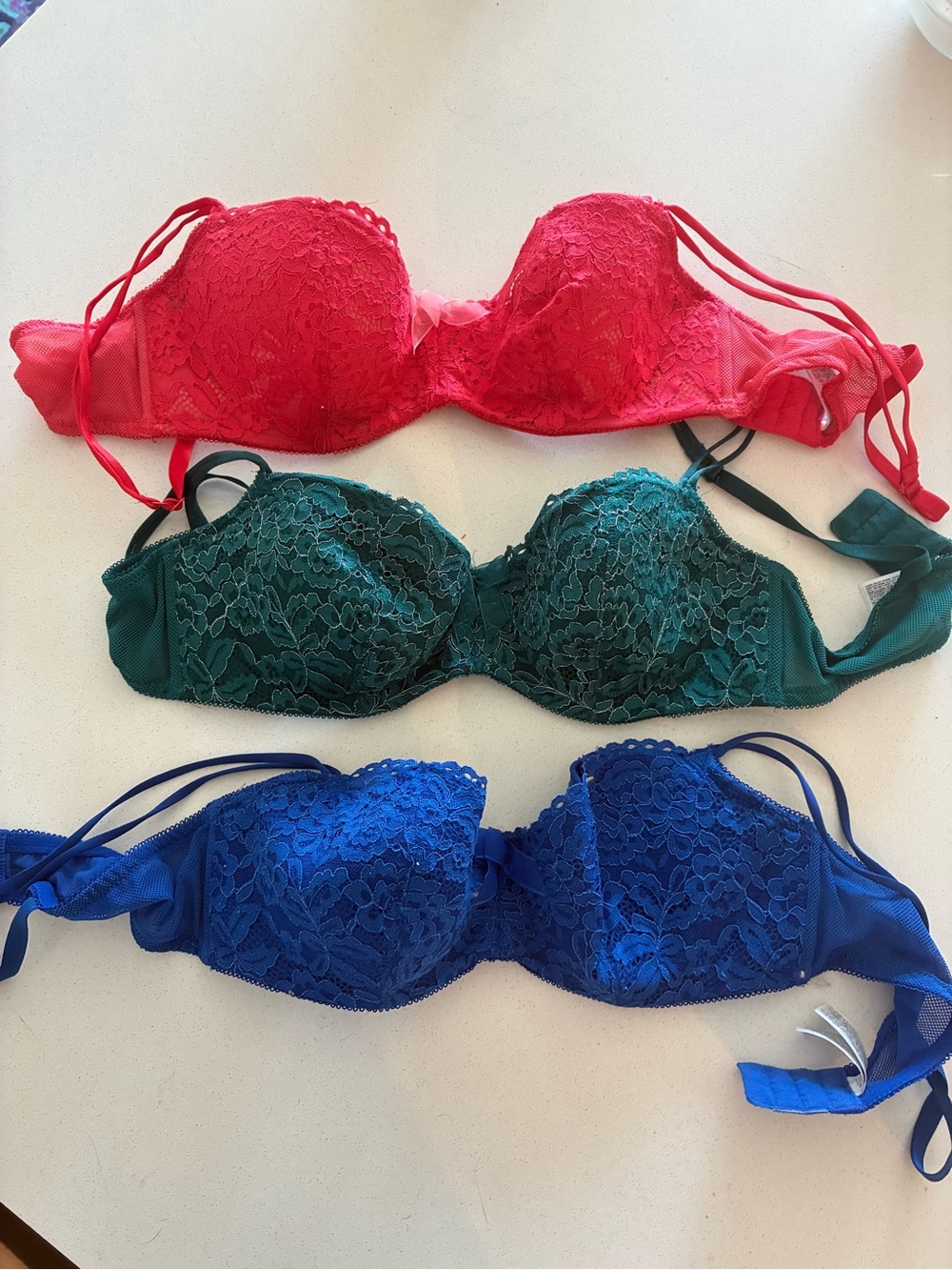Bundle 36C B.Tempted by Wacoal Push-Up Bra - Red, Teal, Royal Blue
